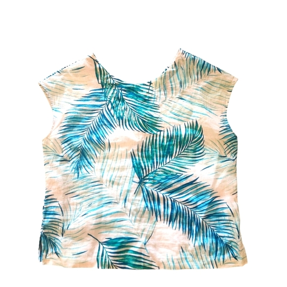 TAHARI LINEN TOP |  SHORT SLEEVE  BLOUSE | MINIMALIST SUMMER STYLE SZ SMALL - Picture 3 of 5